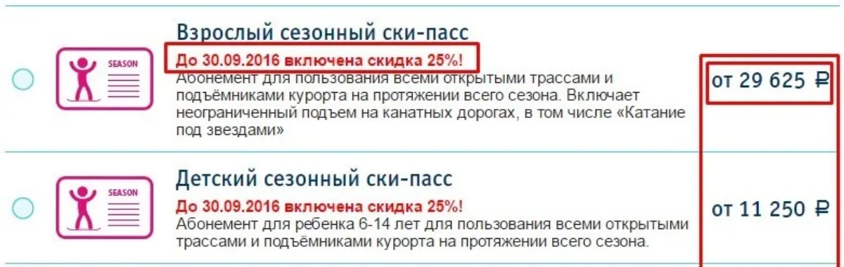 Цена скипассов курорта Роза Хутор в сезоне 2017/2018