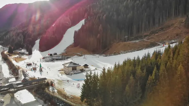 Auronzo Valley and Ski Slopes in winter season, Italian Alps