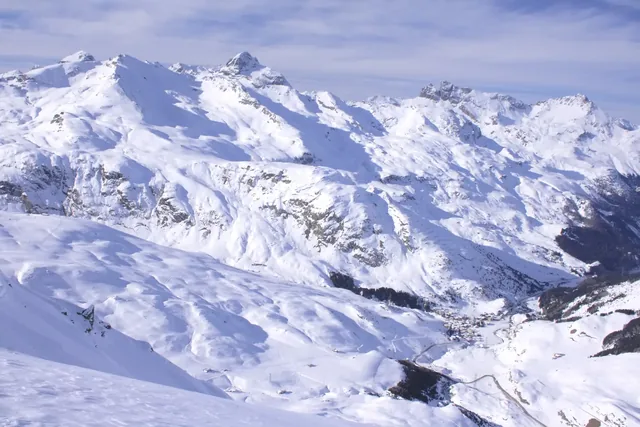 Bivio, Skitour Roccabella, Blick vom Gipfel auf Bivio