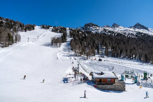The down-hill skiing runway on the recreation resort Grachen in the Swiss Alps