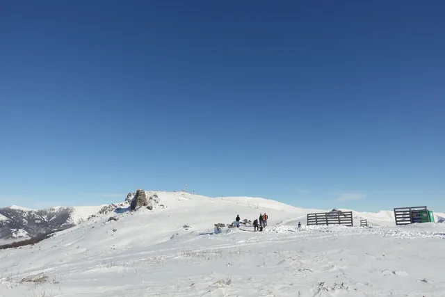stara planina ski center in winter, the surroundings of babin zub, ski slopes with skiers