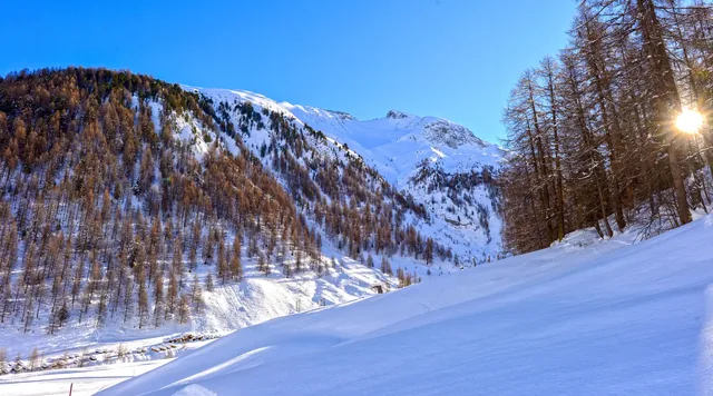 Winterlandschaft in Samnaun in der Region Engiadina Bassa/Val Mustair, Graubunden