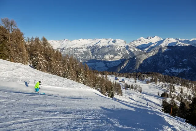 Swiss ski resort and slopes of Vercorin, in Switzerland in winter