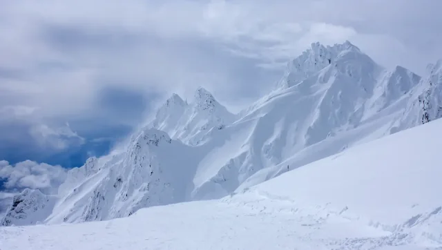 The Pinnacles in Whakapapa Ski Resort on Mt Ruapehu volcano in the North Island of New Zealand covered by deep layers of snow