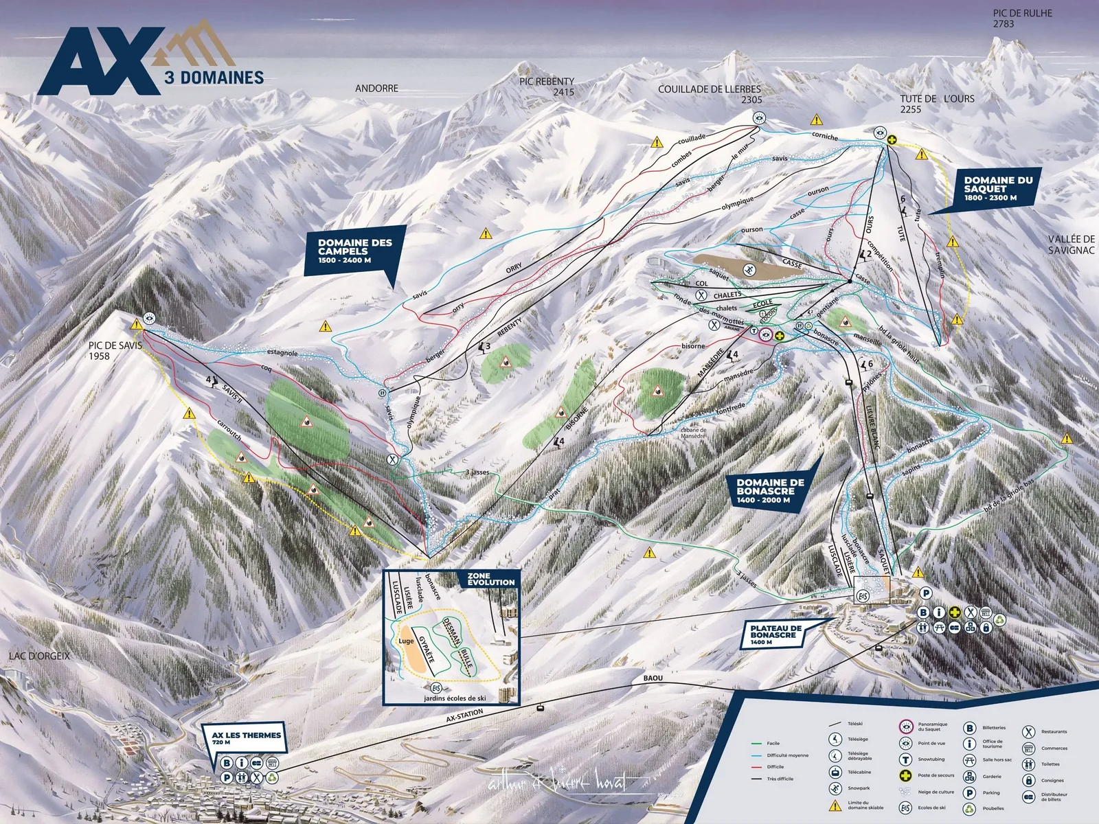 Ax 3 Domaines - Ax-les-Thermes ski resort trail map
