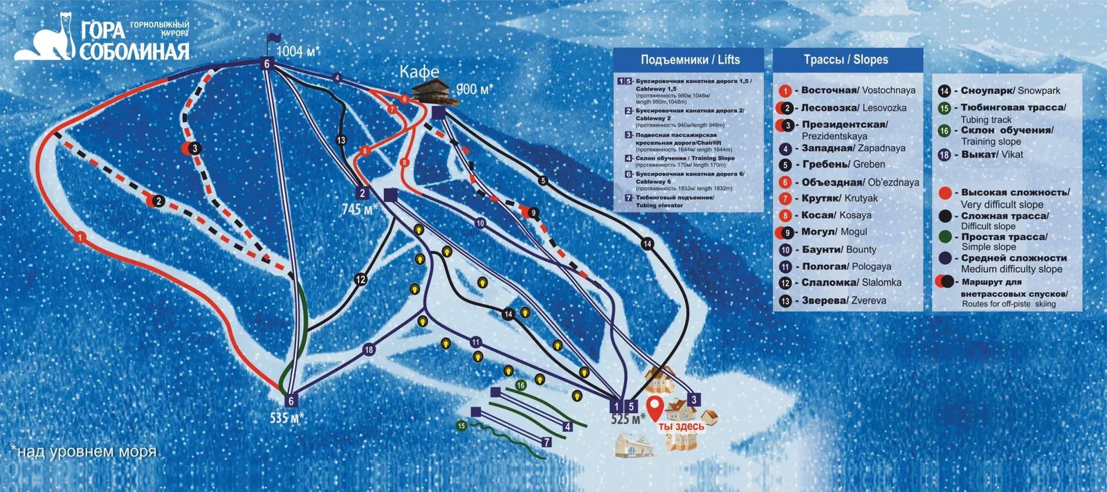 Baikalsk - Sobolinaya ski resort trail map