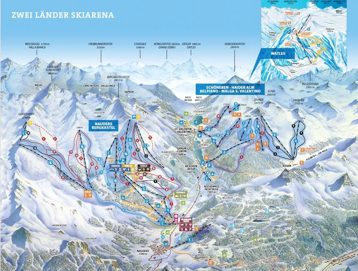 Belpiano (Schöneben)/Malga San Valentino (Haideralm) ski resort trail map