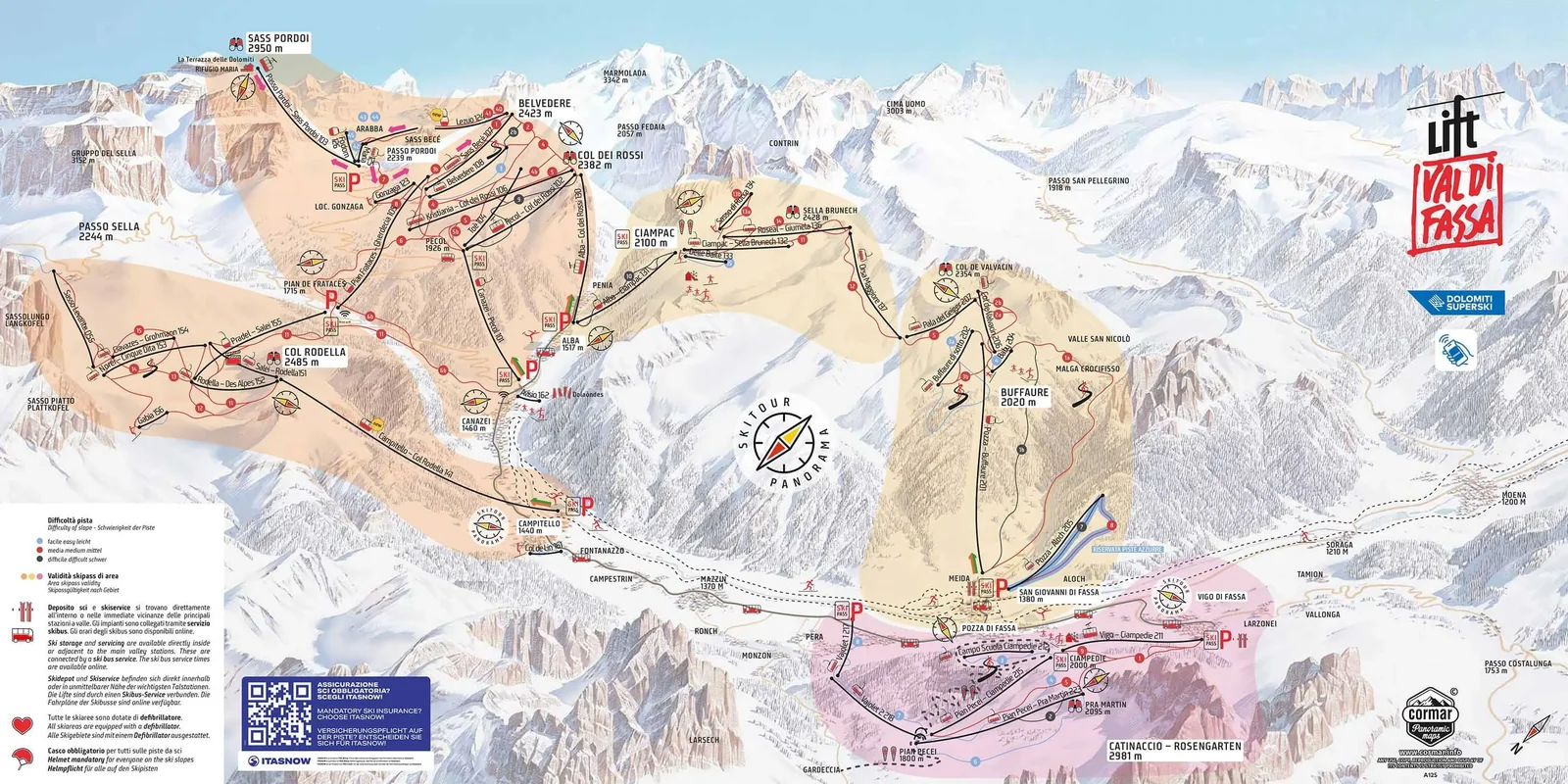 Belvedere/Col Rodella/Ciampac/Buffaure - Canazei/Campitello/Alba/Pozza di Fassa ski resort trail map