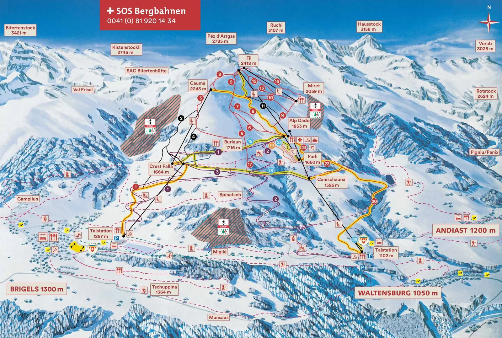 Brigels/Waltensburg/Andiast ski resort trail map