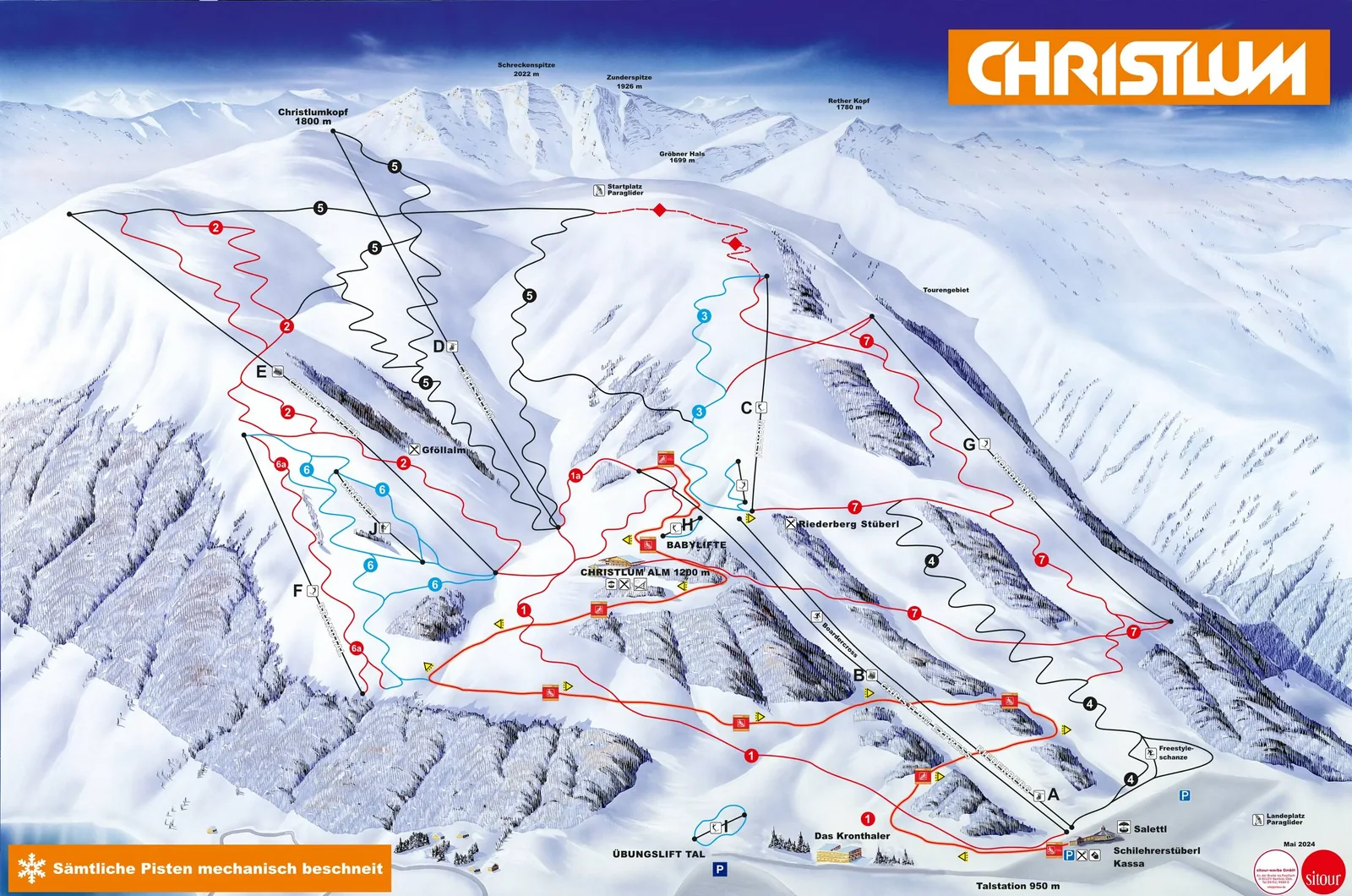 Christlum - Achenkirch ski resort trail map