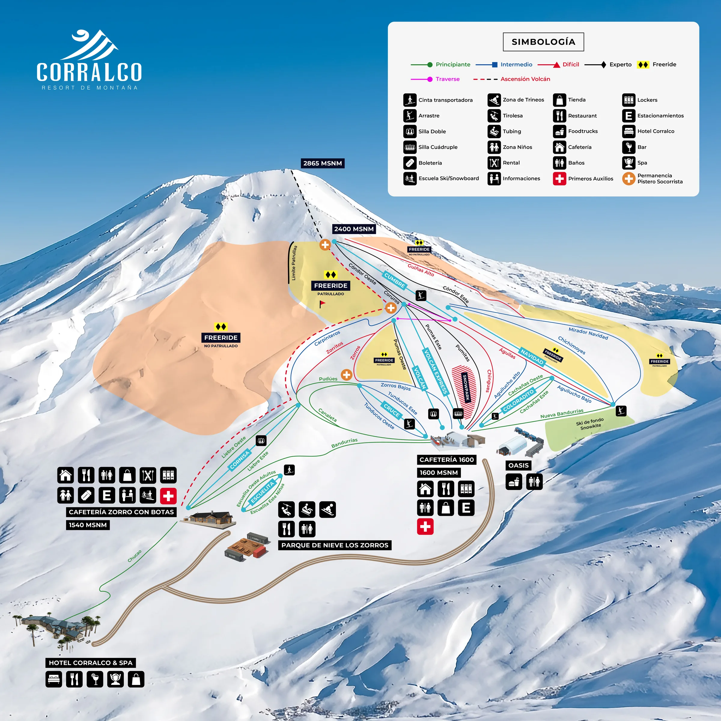 Mapa tras ośrodka Corralco