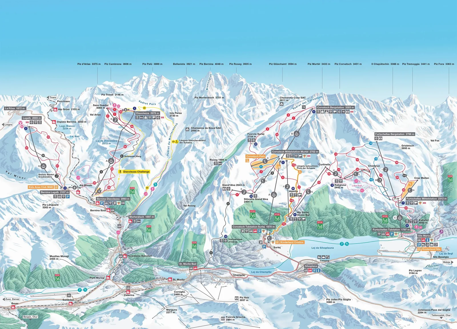 Corvatsch/Furtschellas ski resort trail map