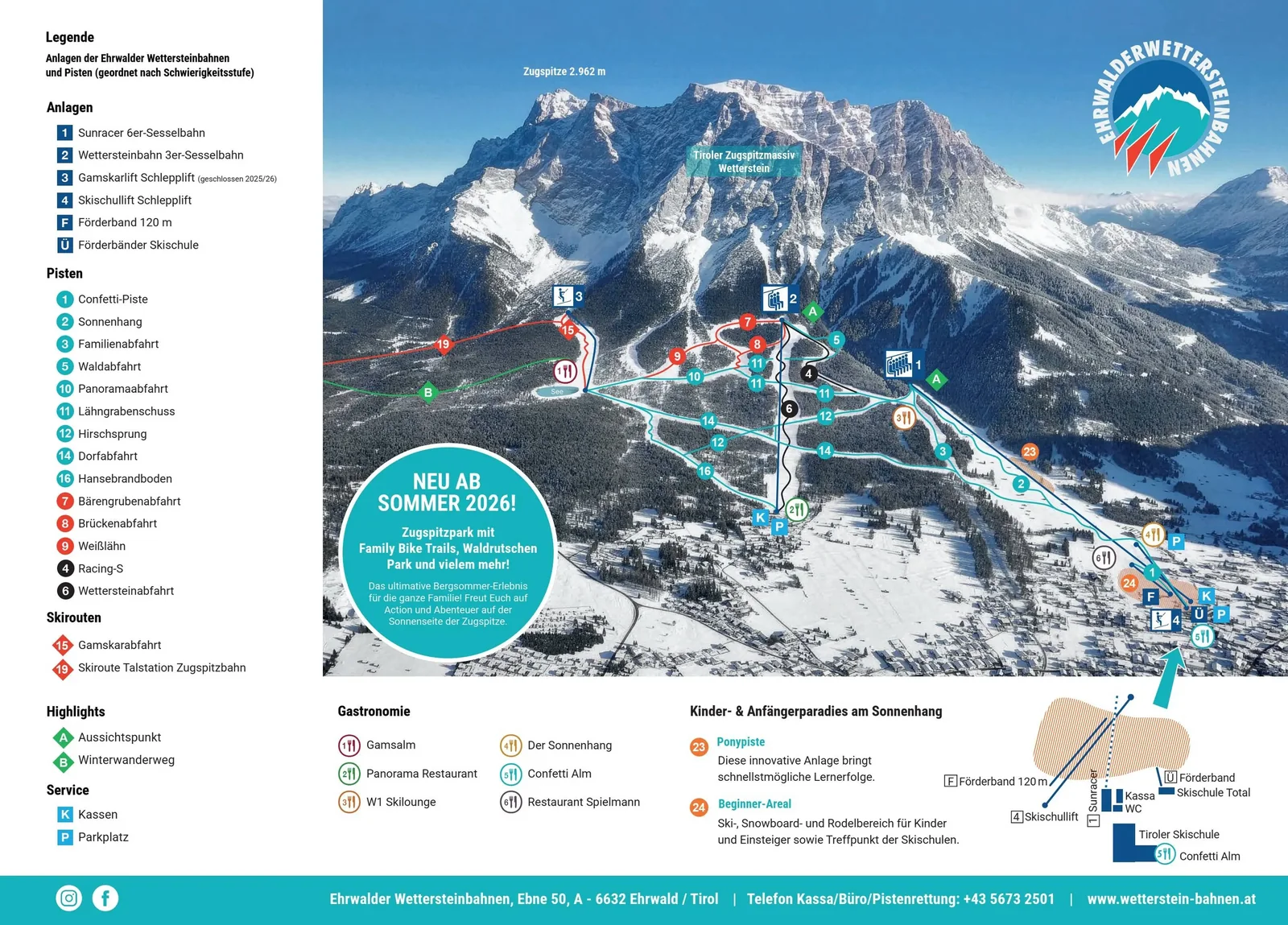 Ehrwalder Wettersteinbahnen - Ehrwald ski resort trail map