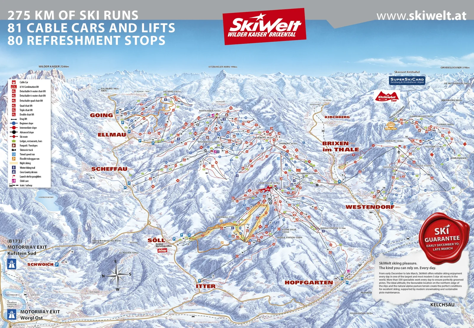 Схема склонов курорта Ellmau - SkiWelt