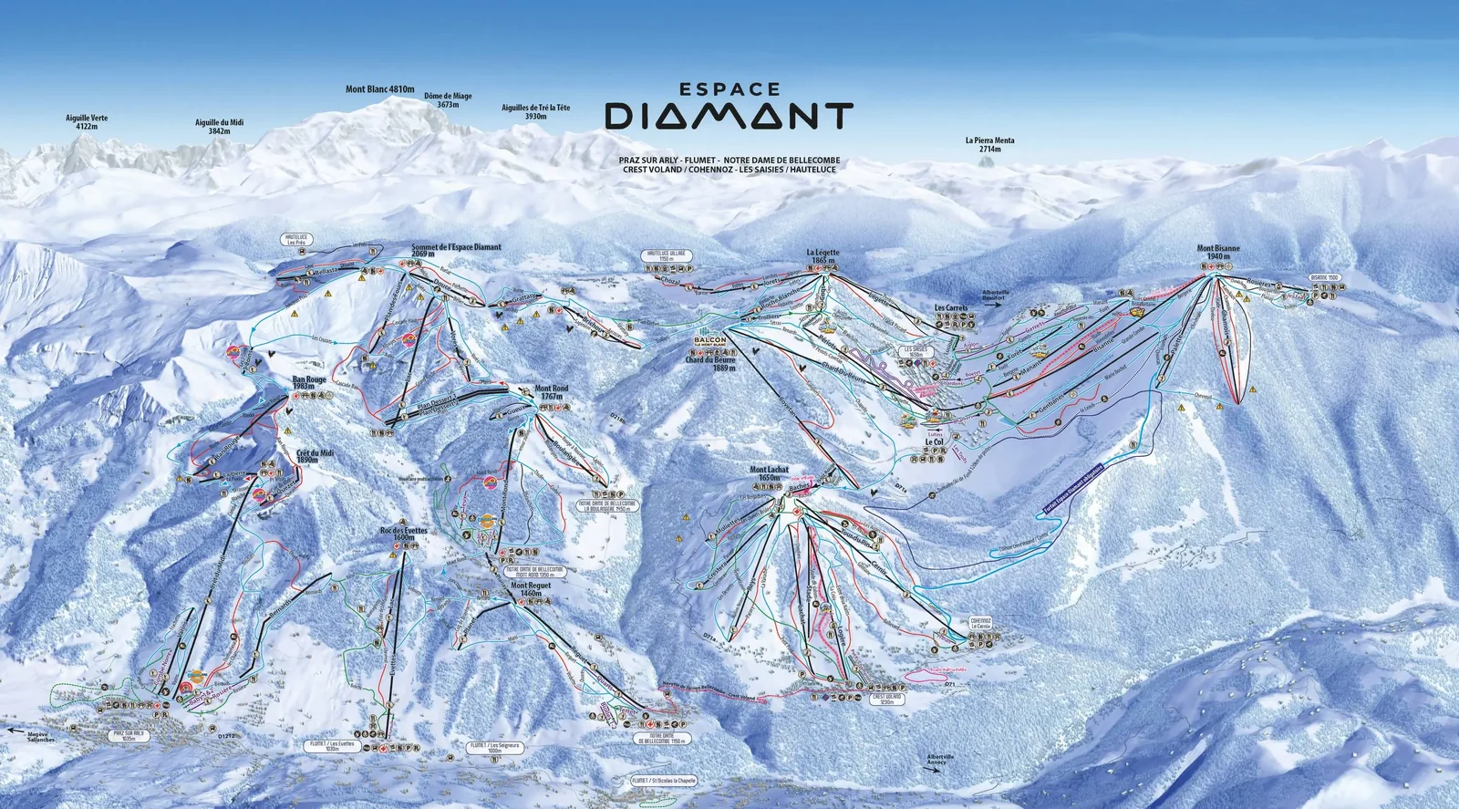 Схема склонов курорта Espace Diamant - Les Saisies / Notre-Dame-de-Bellecombe / Praz sur Arly/Flumet / Crest-Voland