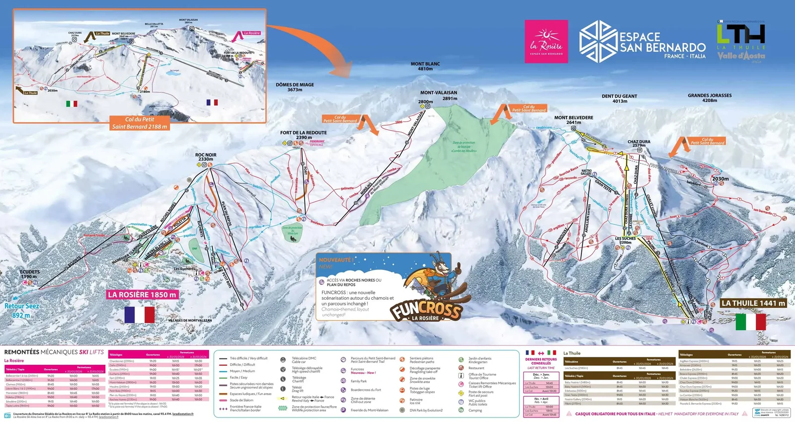 Схема склонов курорта Espace San Bernardo - La Rosière / La Thuile
