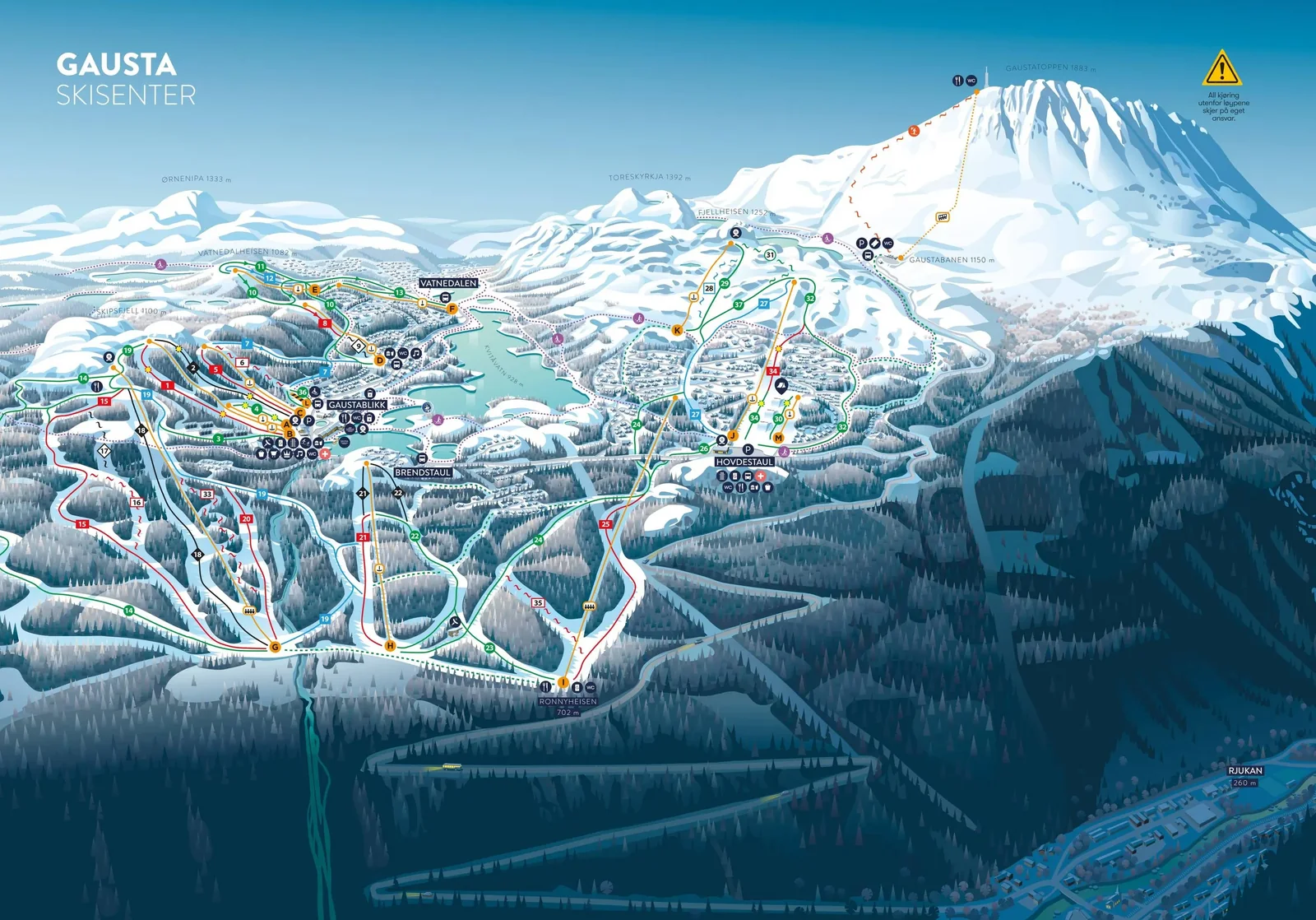 Gaustablikk - Rjukan ski resort trail map