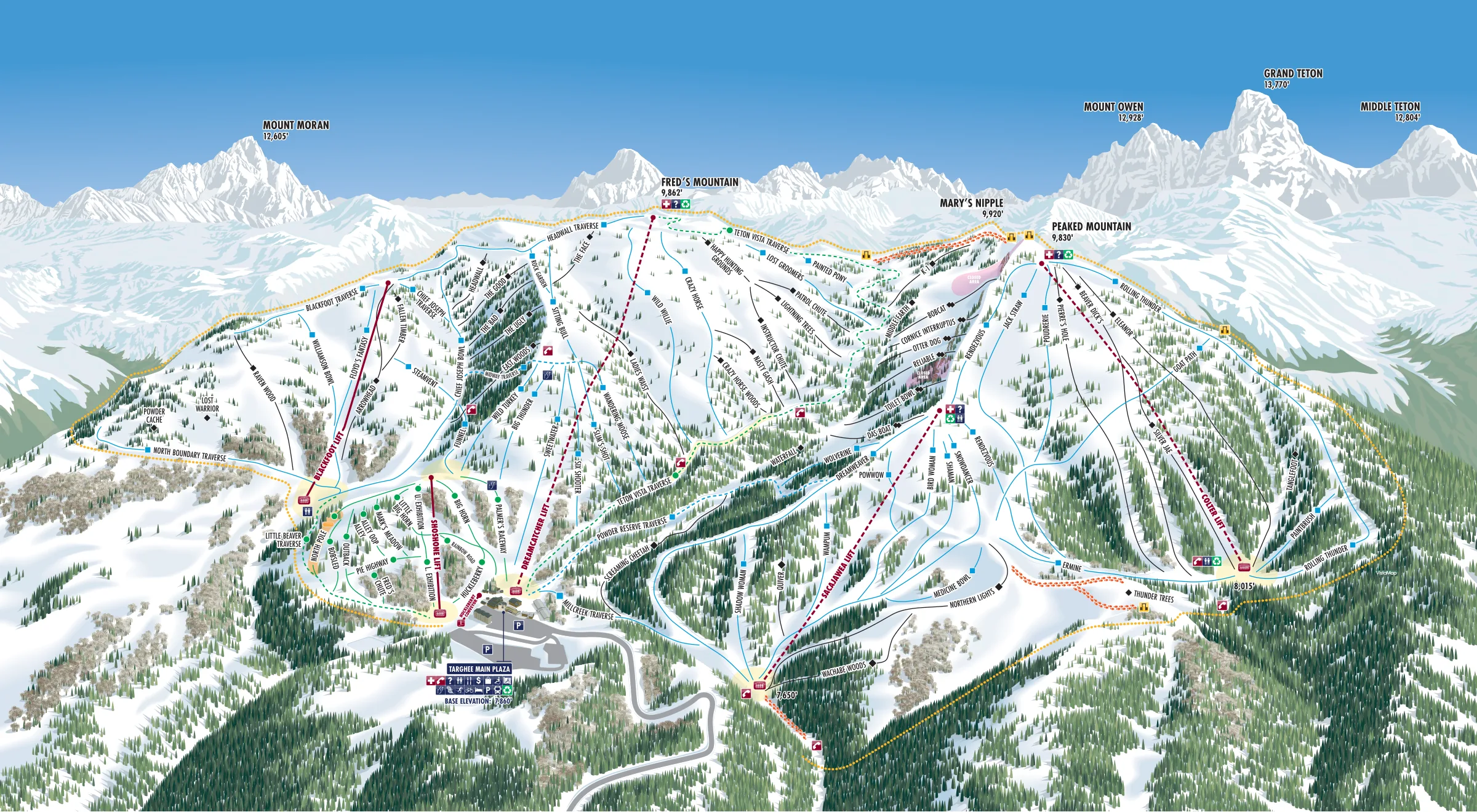 Mapa tras ośrodka Grand Targhee
