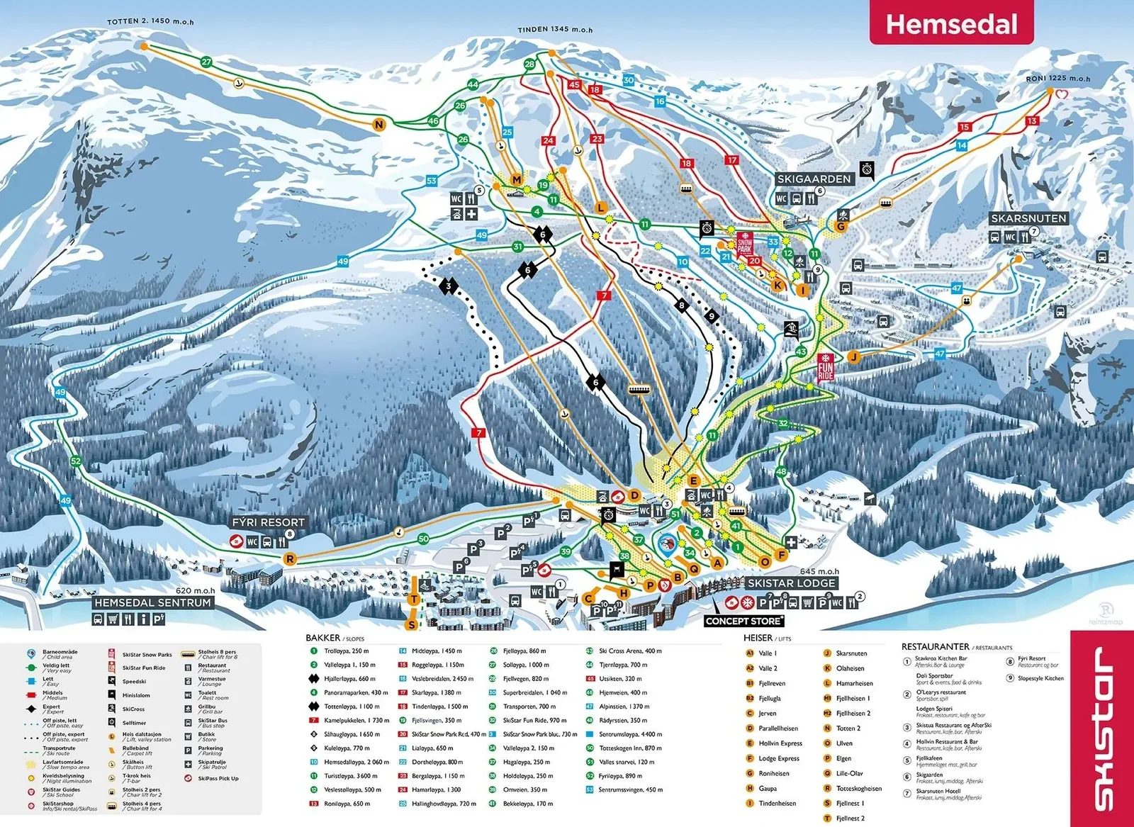 Hemsedal ski resort trail map