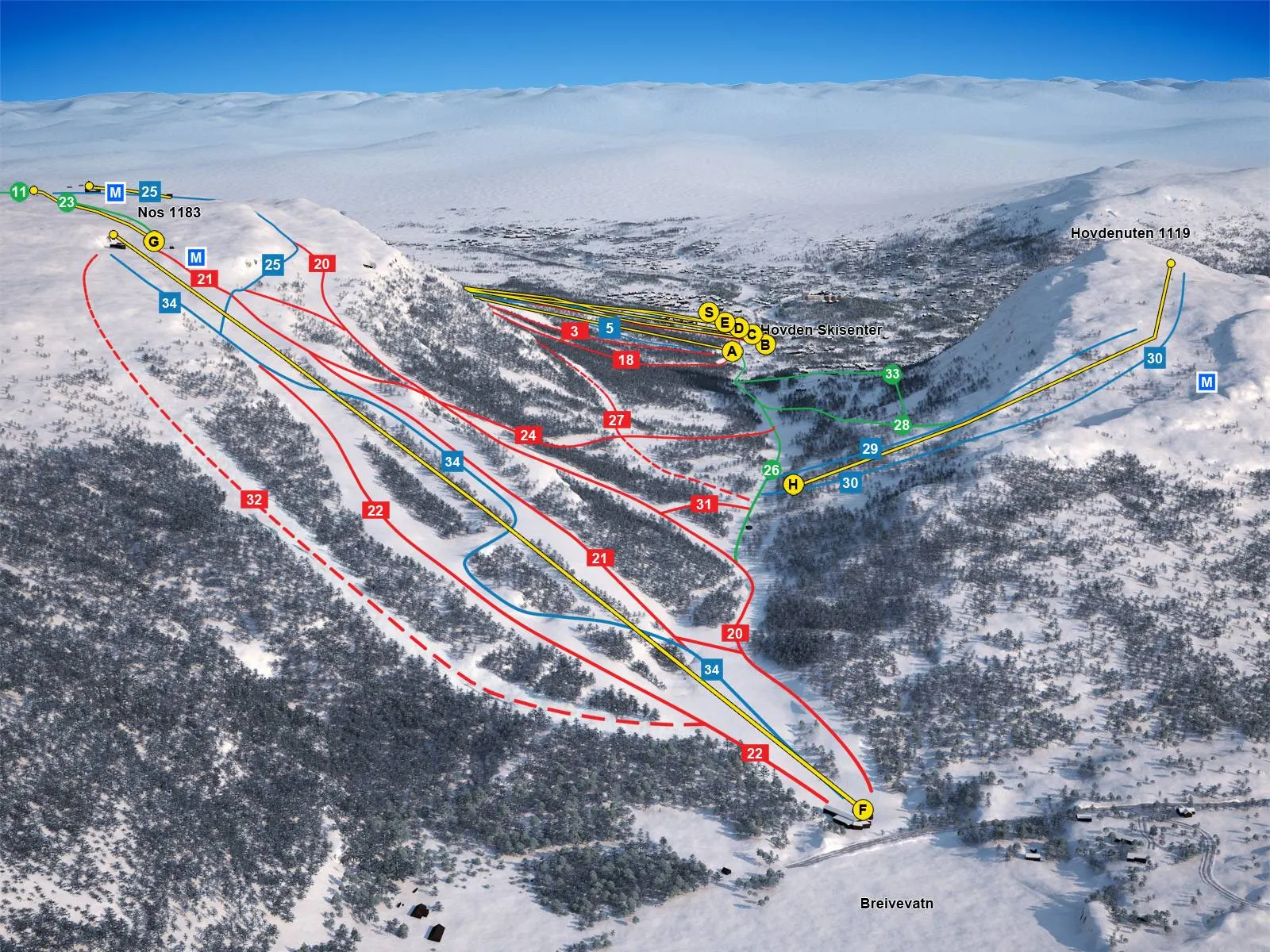 Hovden ski resort trail map