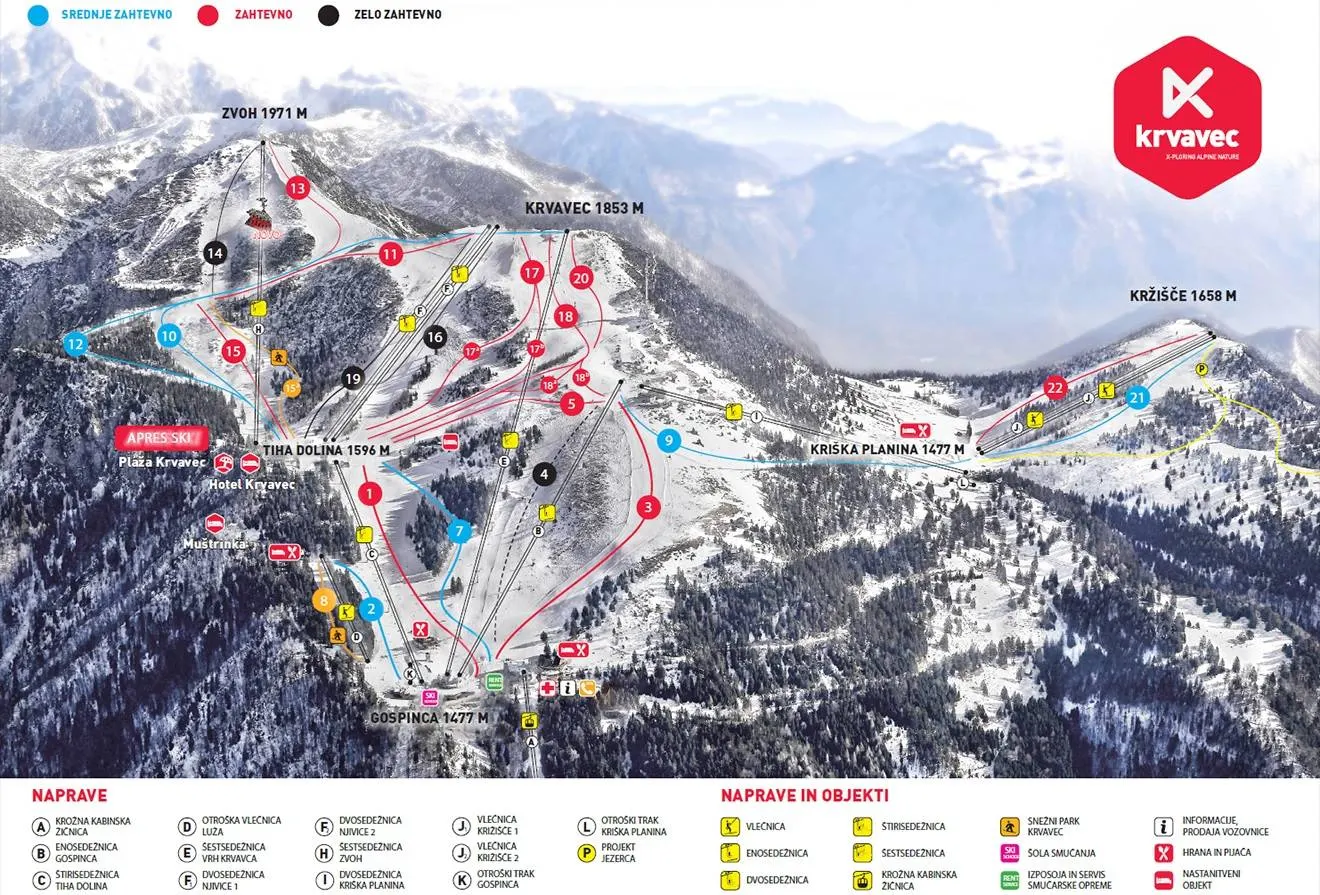 Krvavec ski resort trail map