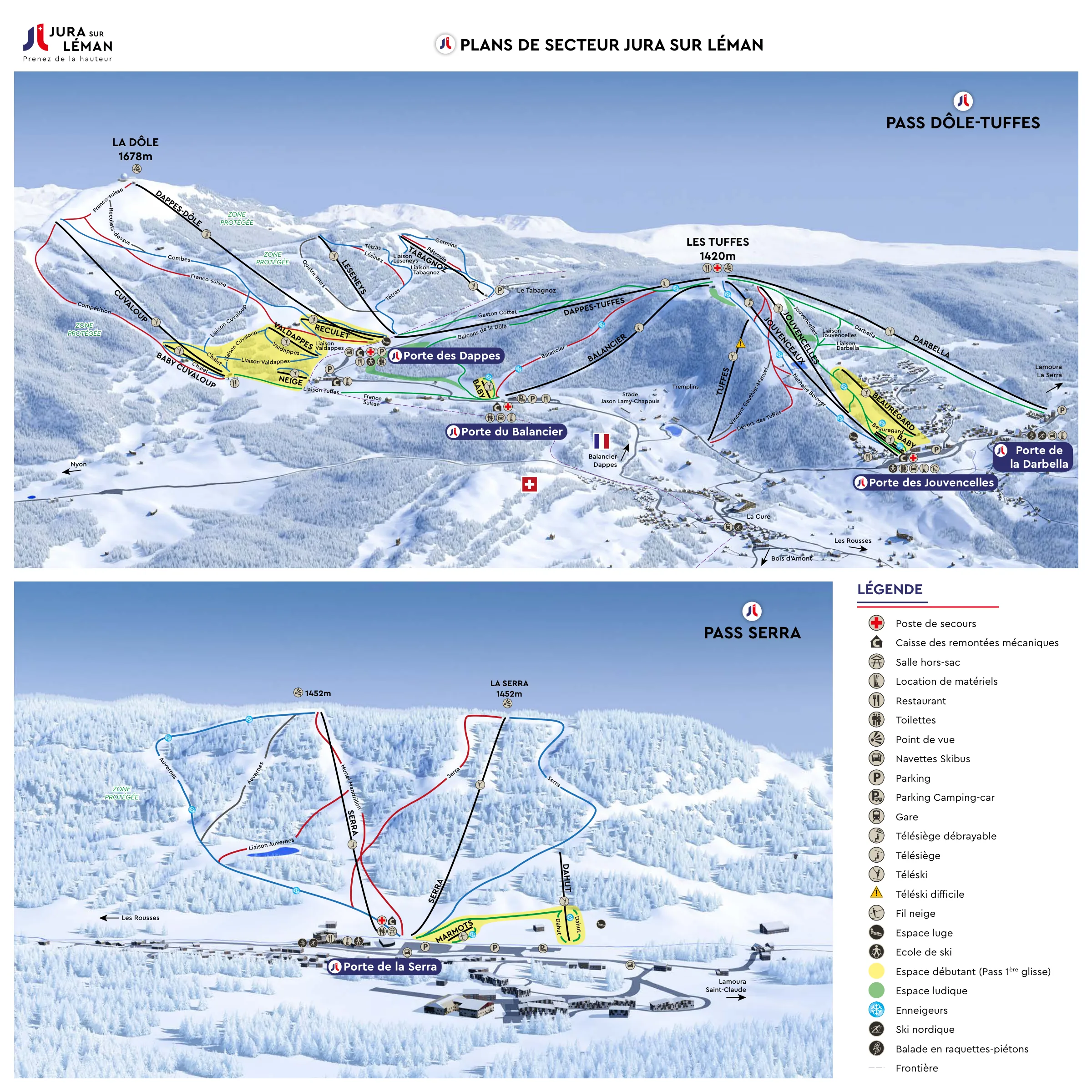 Mapa tras ośrodka La Dôle/Les Tuffes (Jura sur Léman)