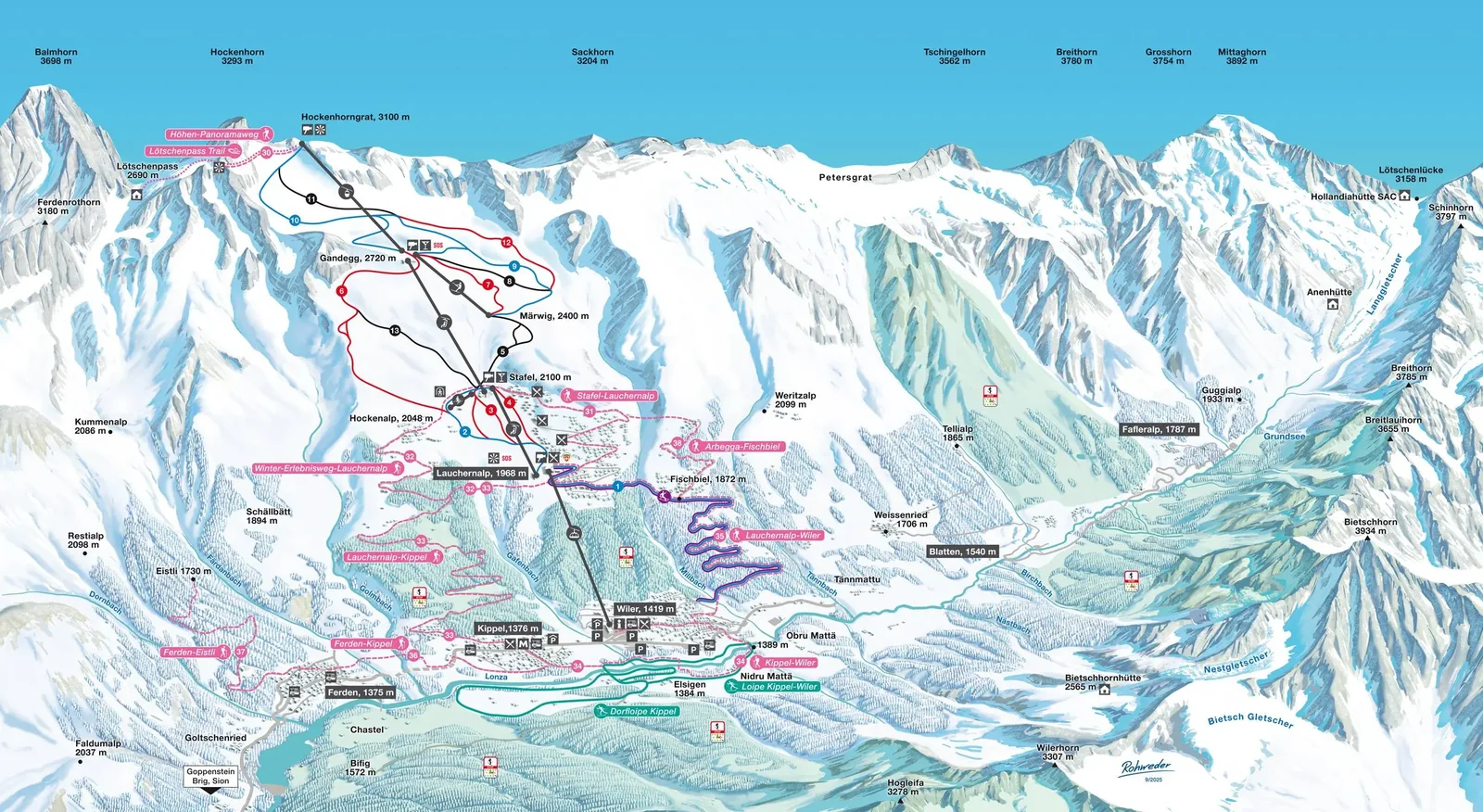 Схема склонов курорта Lauchernalp - Lötschental