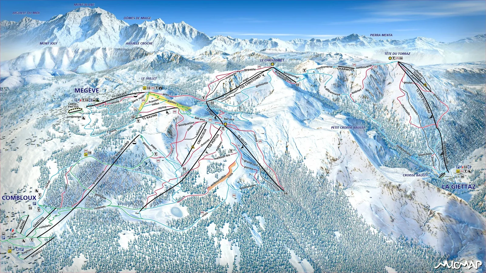 Les Portes du Mont-Blanc - Combloux/Megève le Jaillet/La Giettaz ski resort trail map