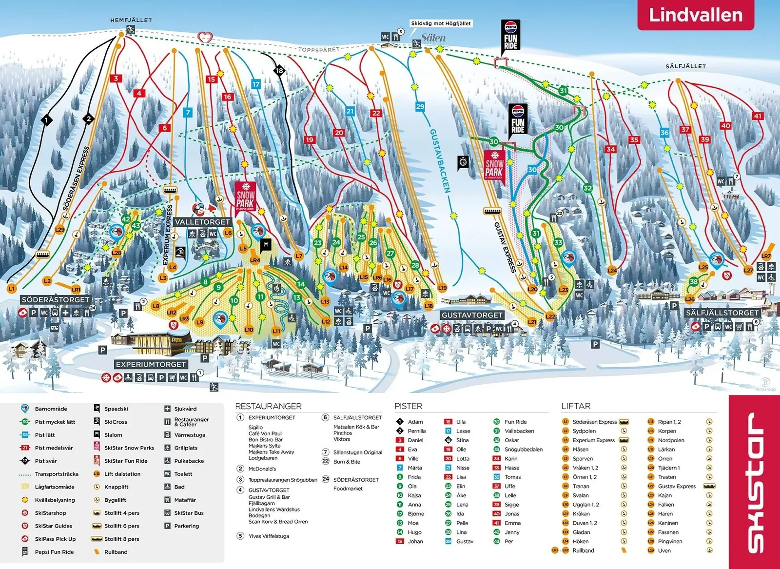 Lindvallen/Högfjället (Sälen) ski resort trail map