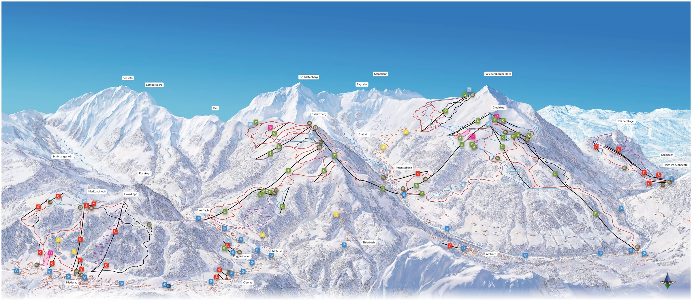 Mapa tras ośrodka Markbachjoch/Lanerköpfl - Niederau