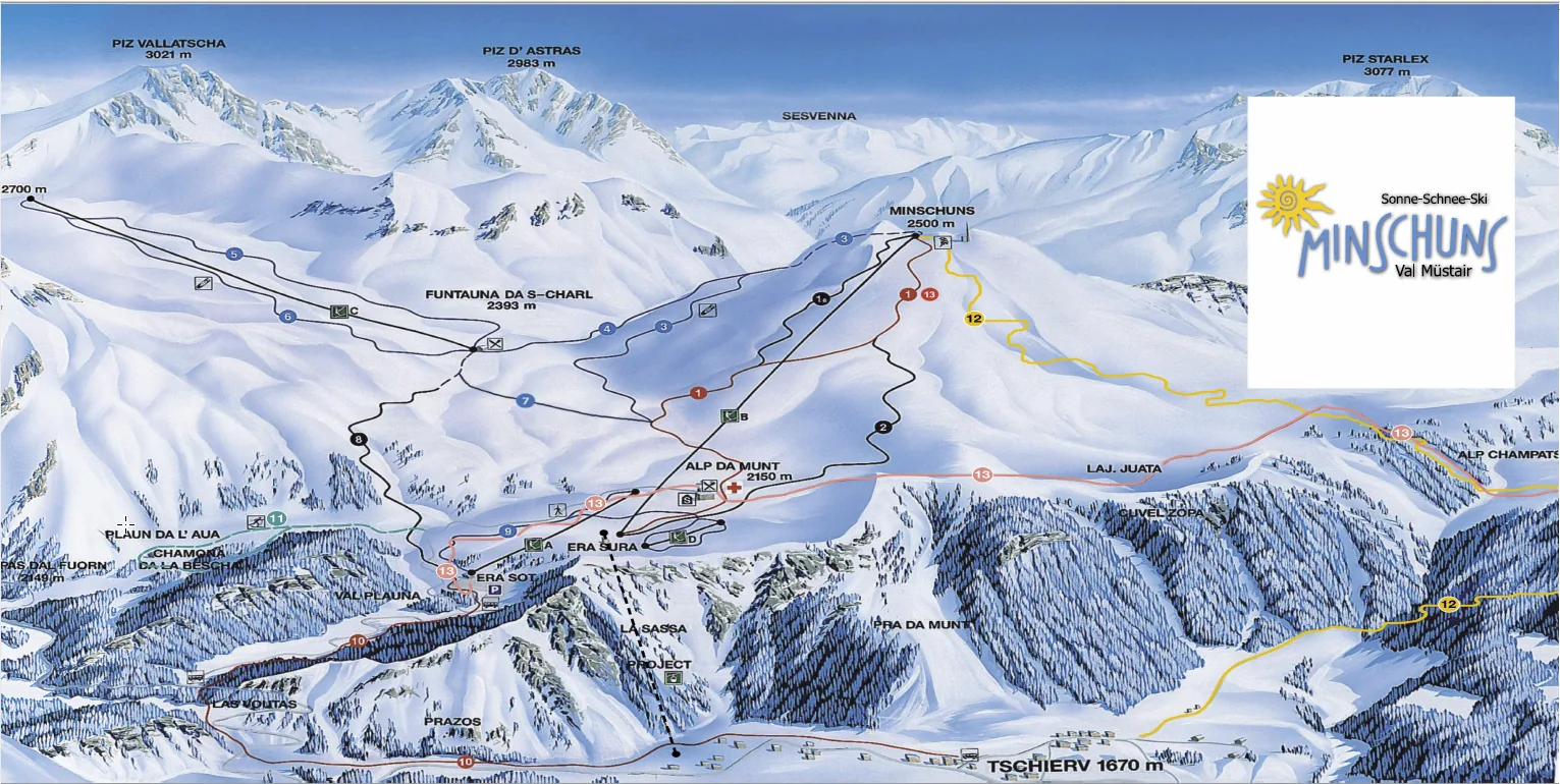 Mapa tras ośrodka Minschuns - Val Müstair-Tschierv