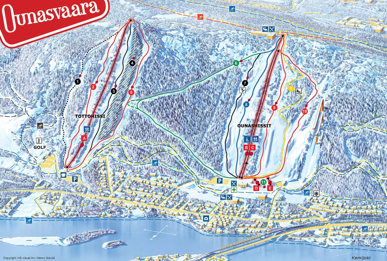 Ounasvaara - Rovaniemi ski resort trail map