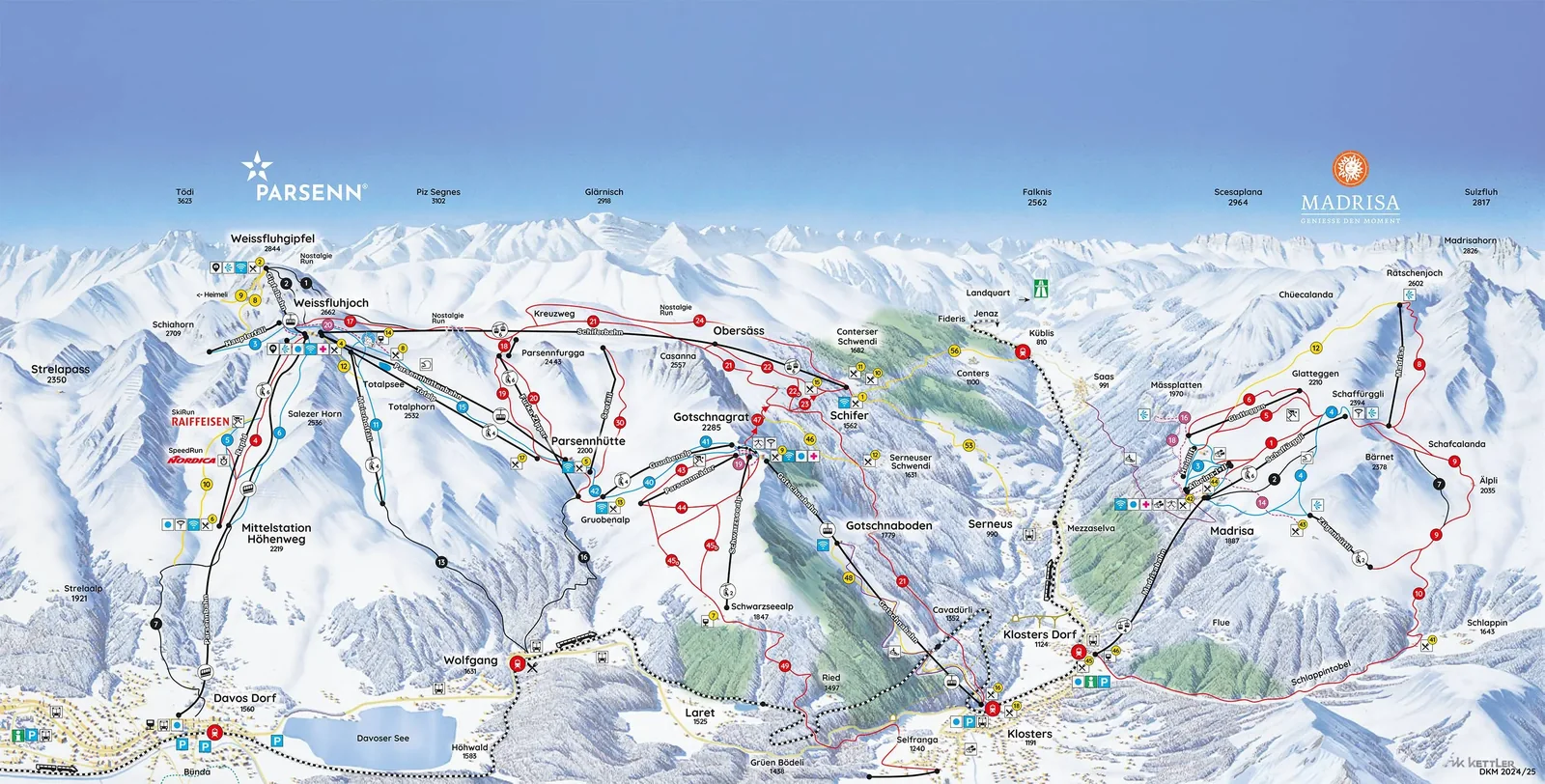 Схема склонов курорта Парсенн (Davos Klosters)