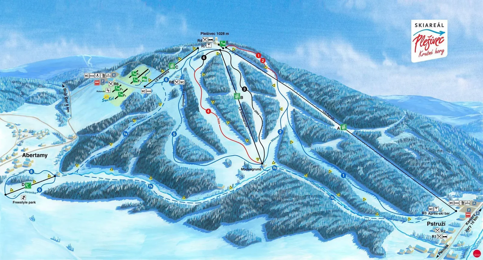 Plešivec - Abertamy ski resort trail map