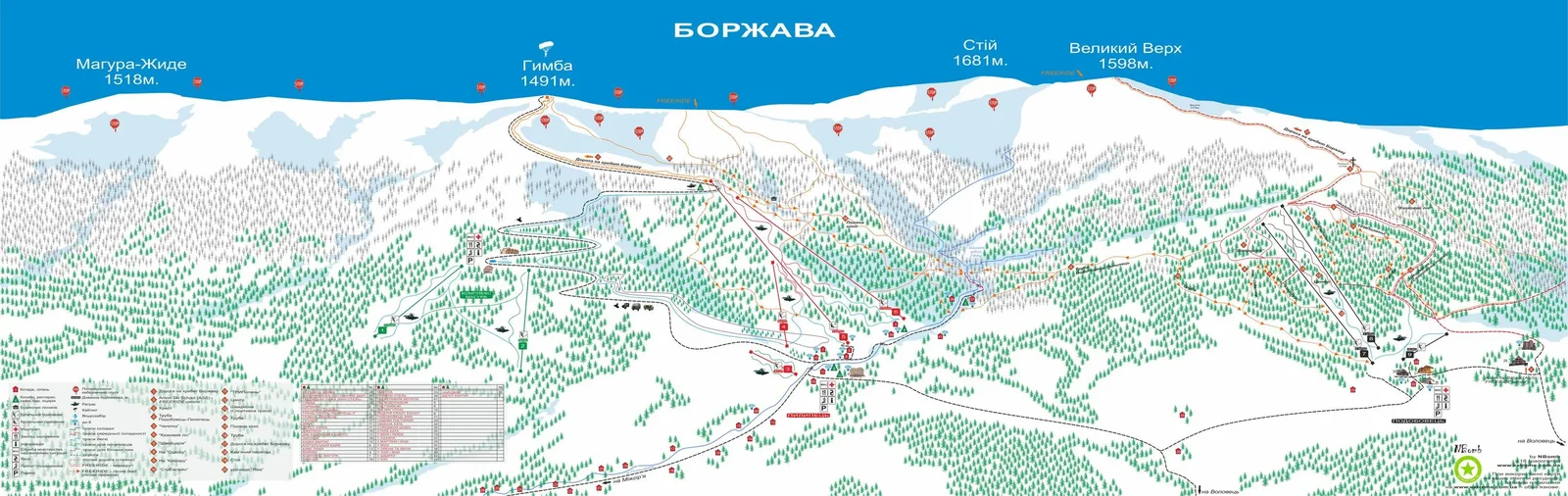 Схема склонов курорта Пилипец