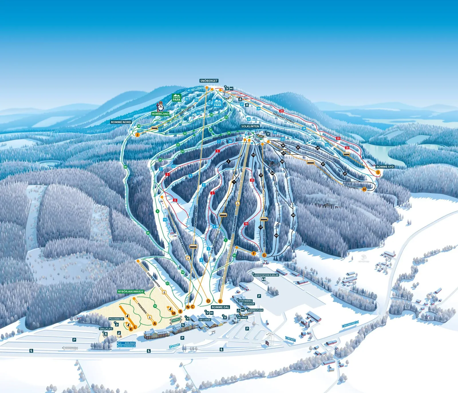Romme Alpin ski resort trail map