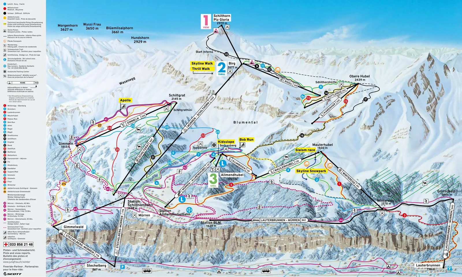 Schilthorn - Mürren/Lauterbrunnen ski resort trail map
