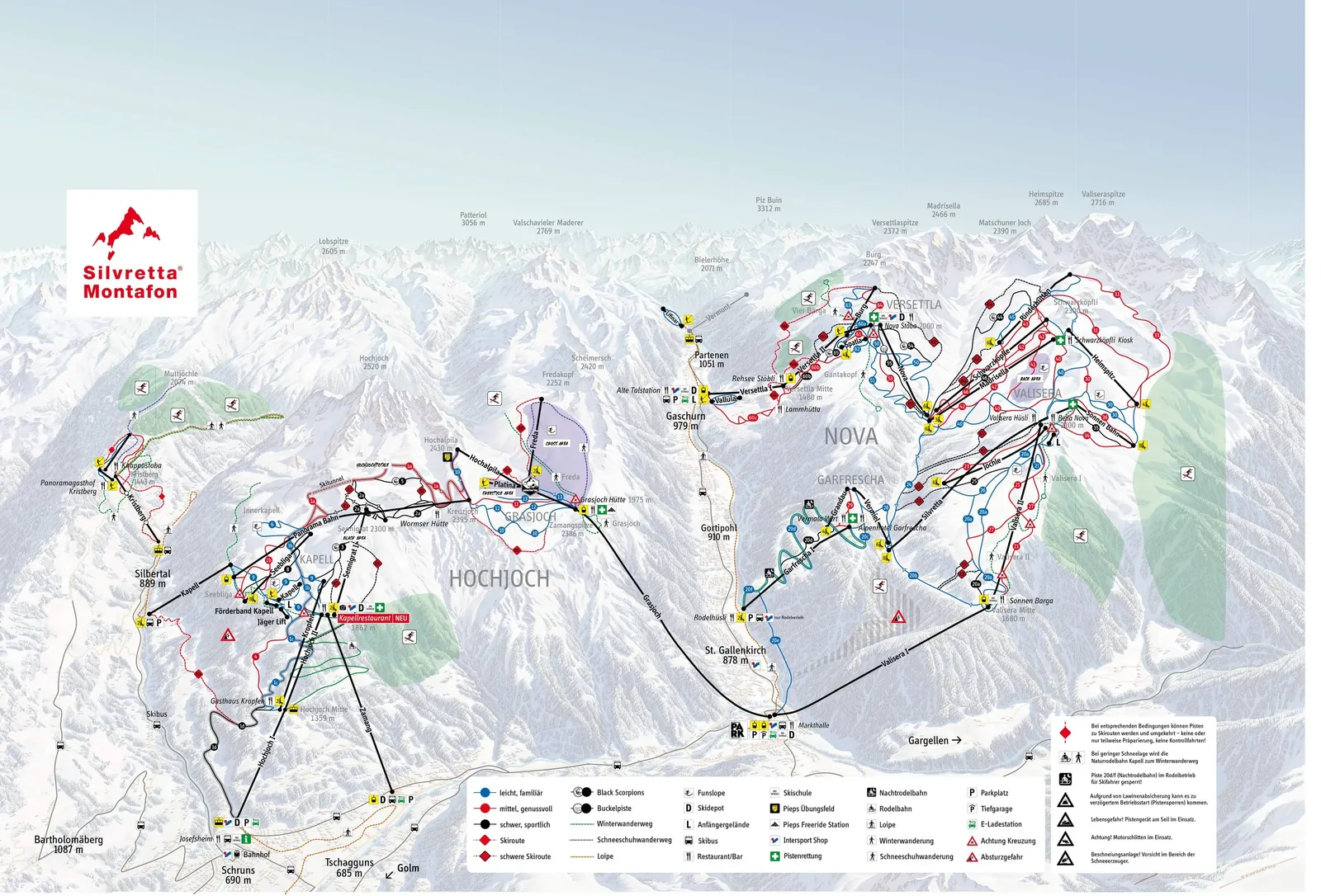 Silvretta Montafon ski resort trail map