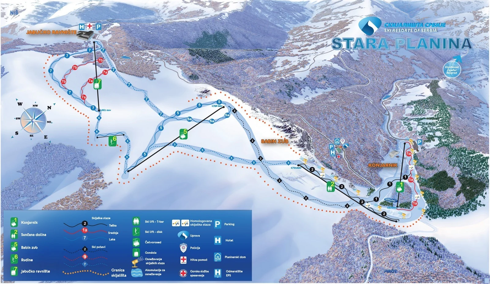 Stara Planina - Babin Zub ski resort trail map