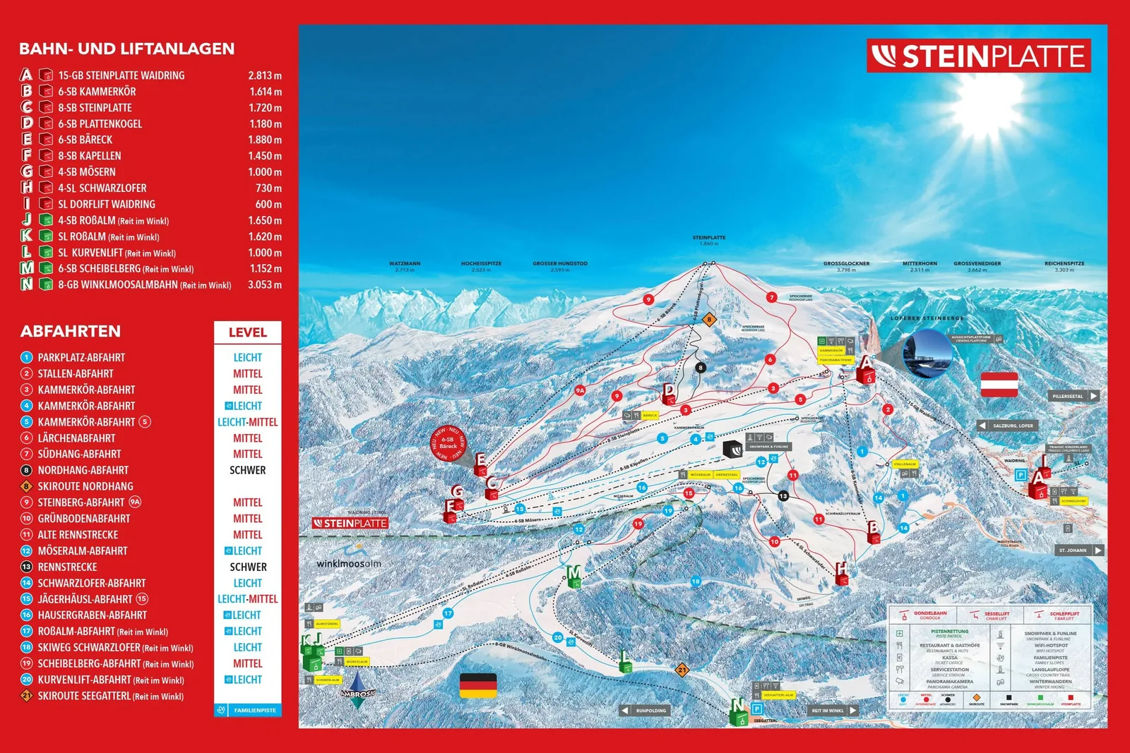 Схема склонов курорта Steinplatte/Winklmoosalm - Waidring/Reit im Winkl
