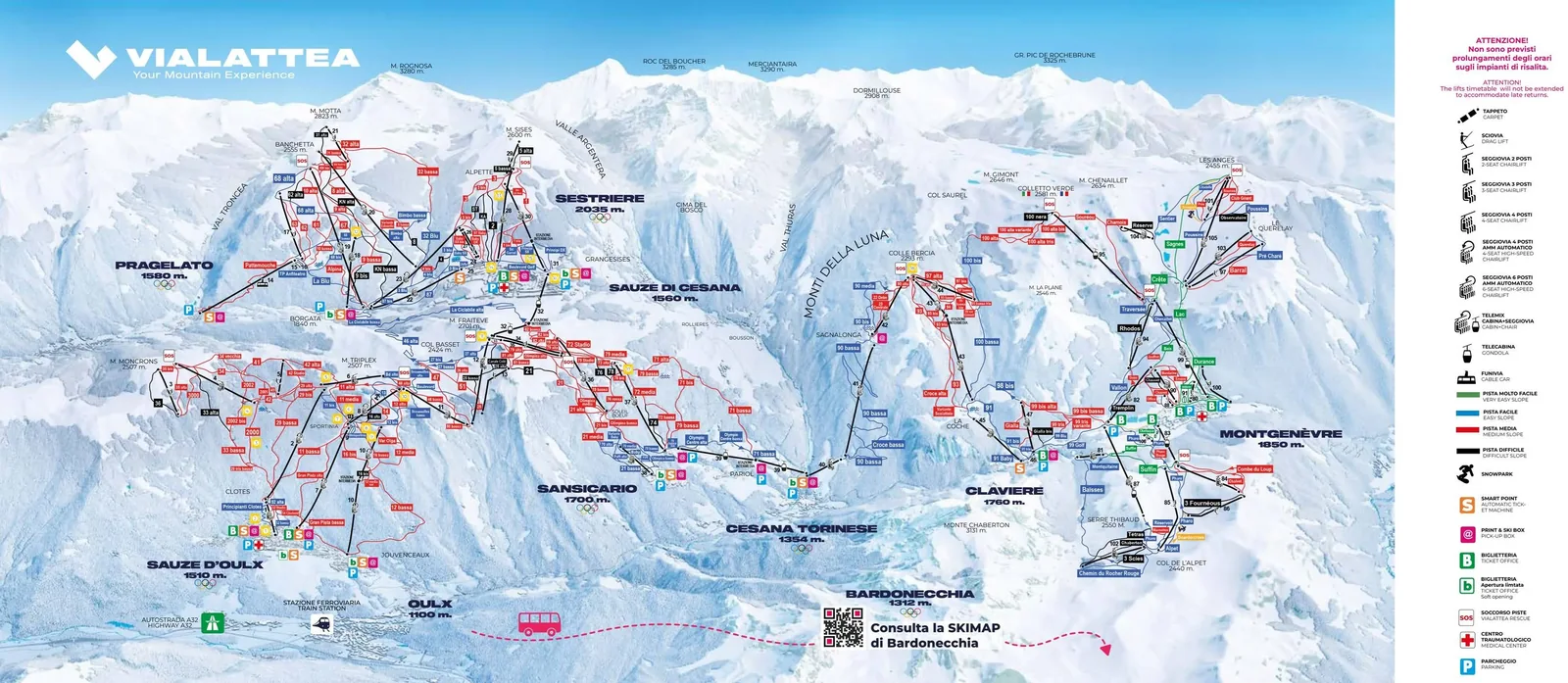 Via Lattea - Sestriere/Sauze d’Oulx/San Sicario/Claviere/Montgenèvre ski resort trail map