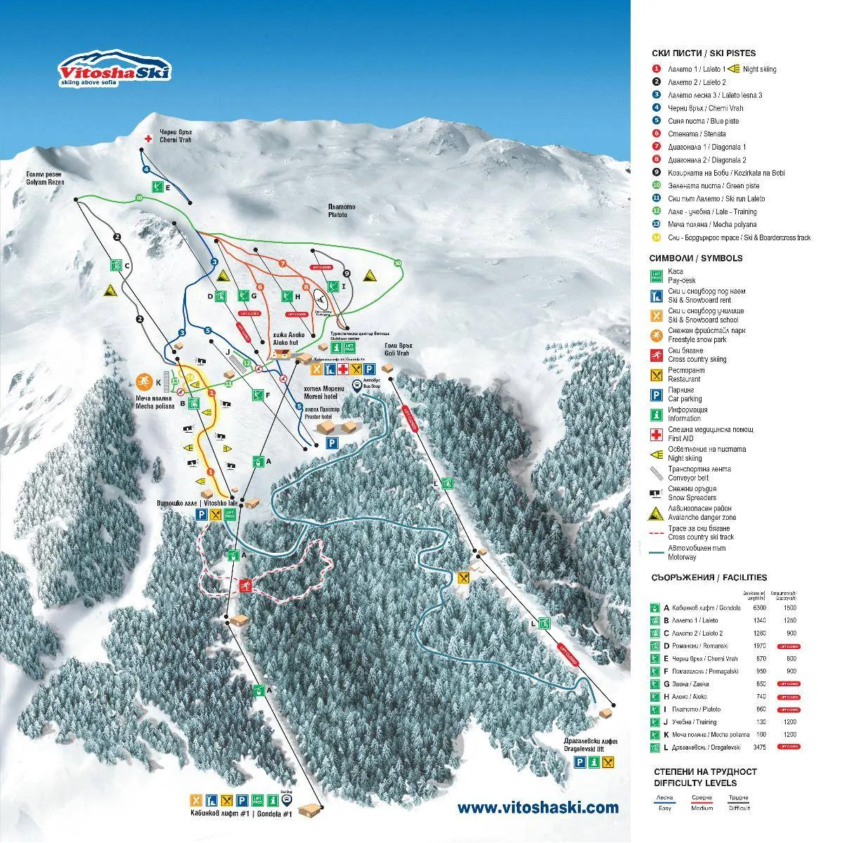 Vitosha/Aleko - Sofia ski resort trail map