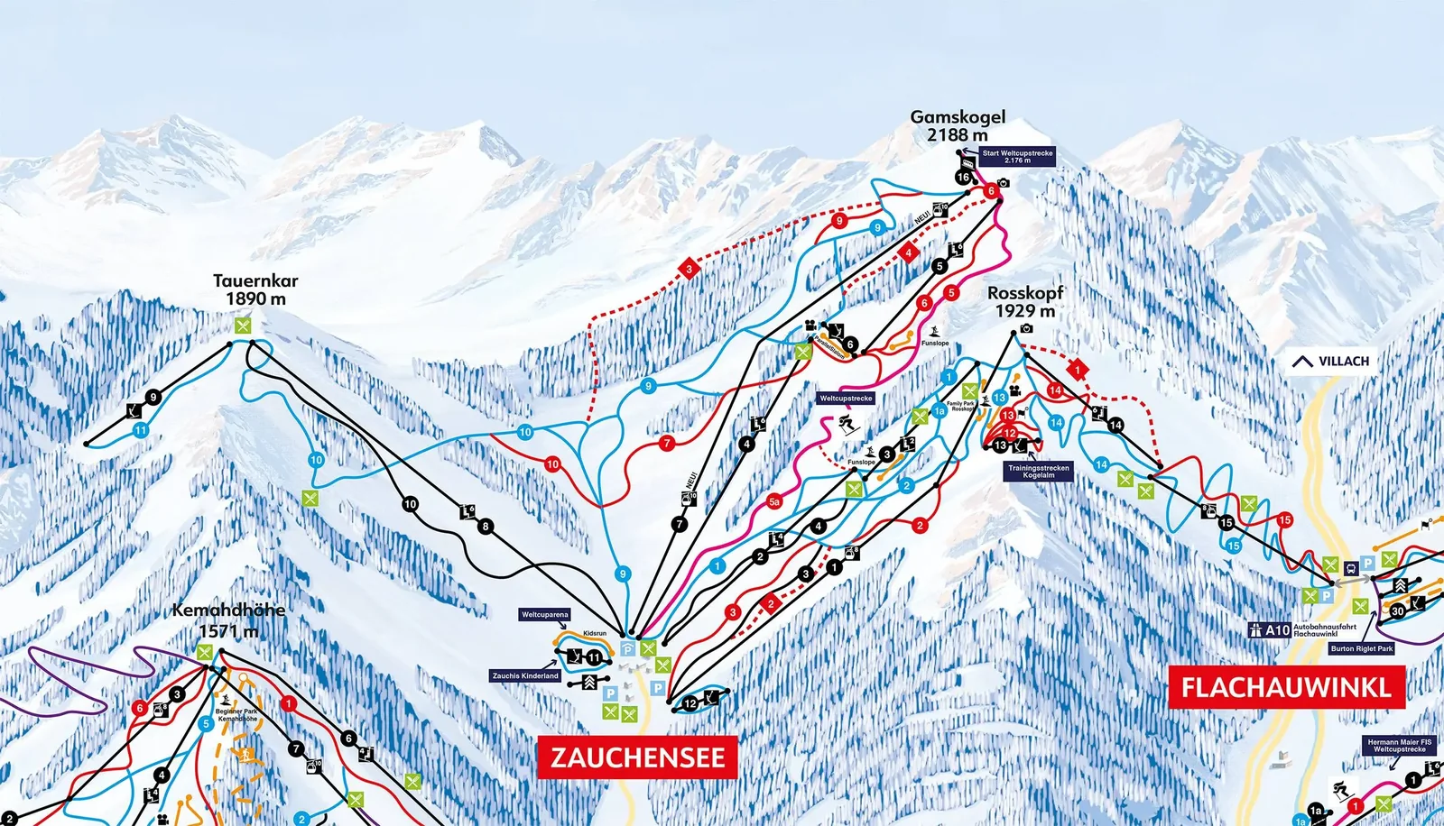 Zauchensee/Flachauwinkl ski resort trail map