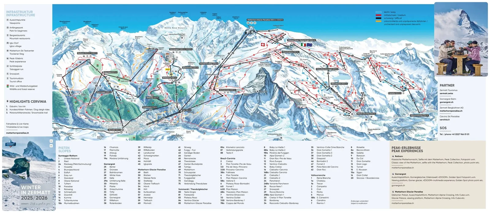 Zermatt/Breuil-Cervinia/Valtournenche - Matterhorn ski resort trail map