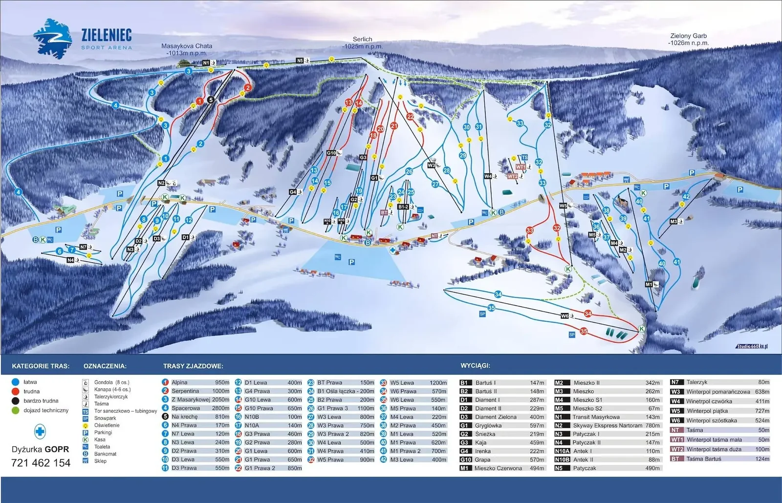 Zieleniec ski resort trail map