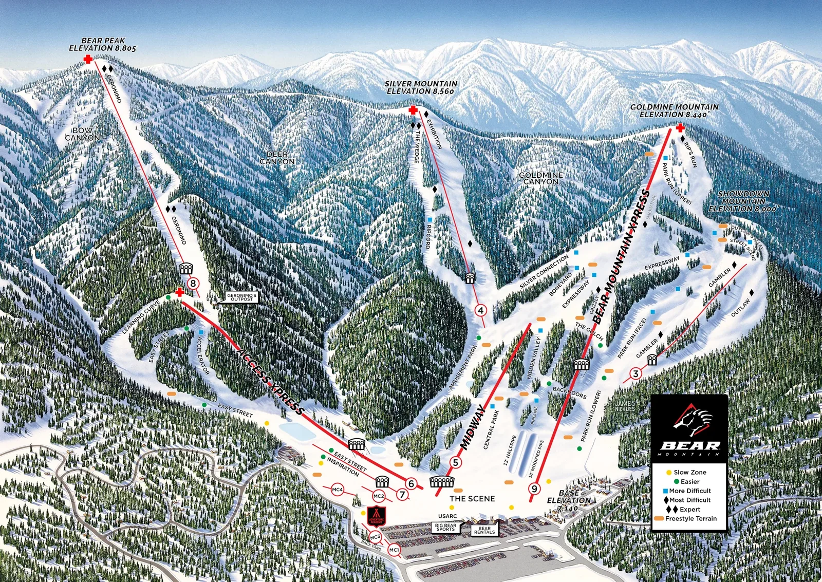 Схема склонов курорта Bear Mountain