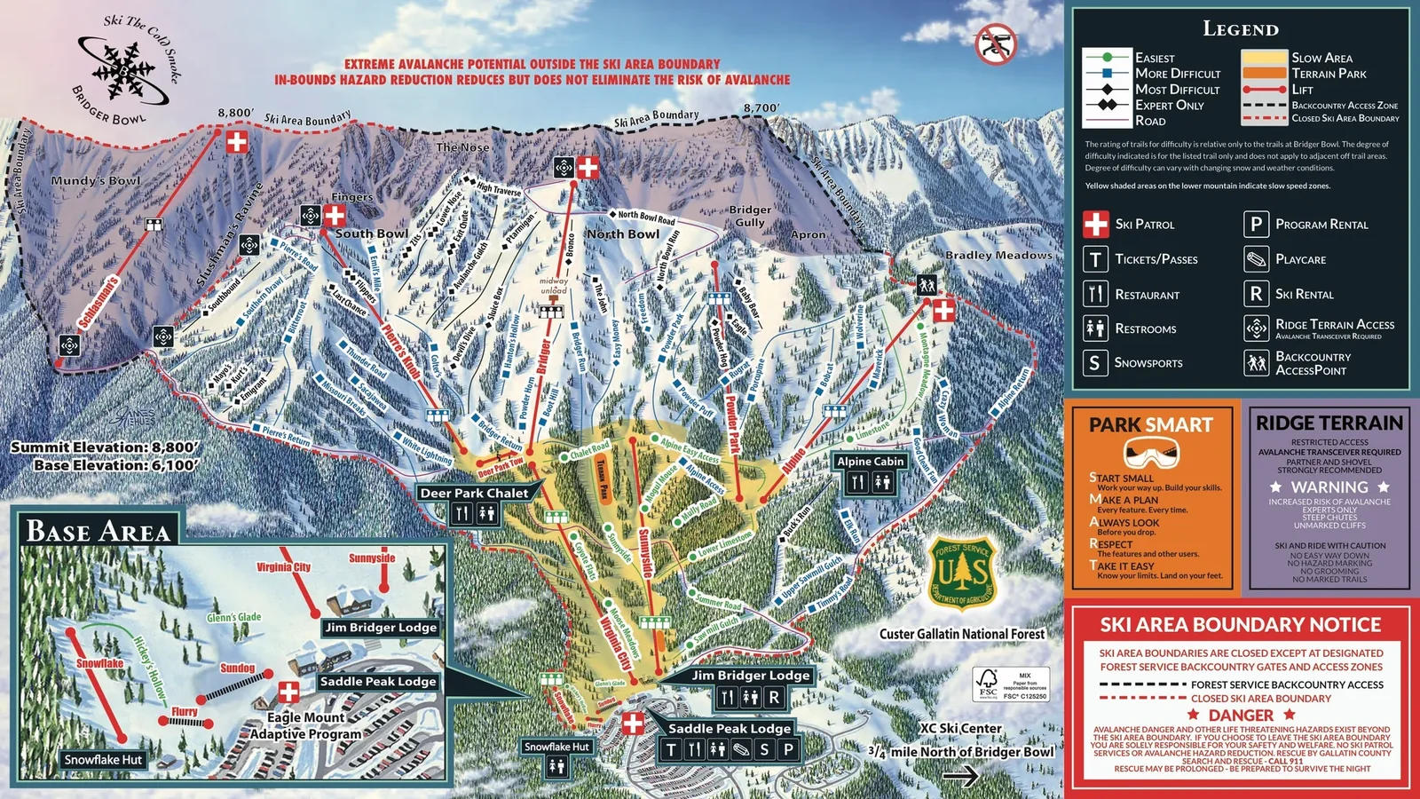 Bridger Bowl ski resort trail map