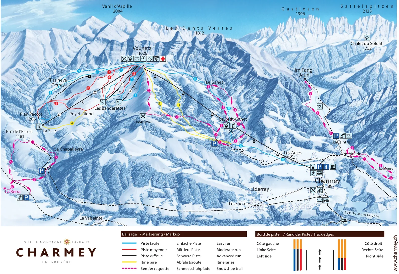 Charmey - Vounetse ski resort trail map