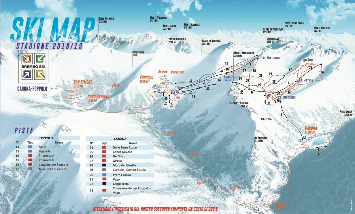 Foppolo - Carona - Brembo Ski ski resort trail map