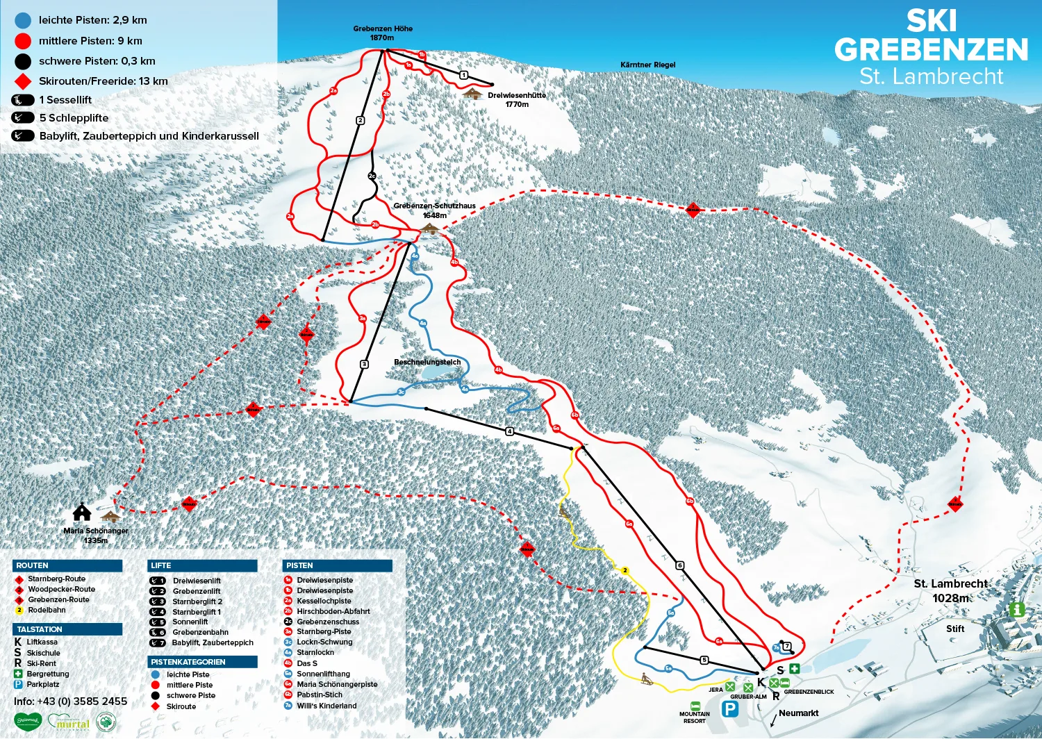 Схема склонов курорта Grebenzen - St.Lambrecht